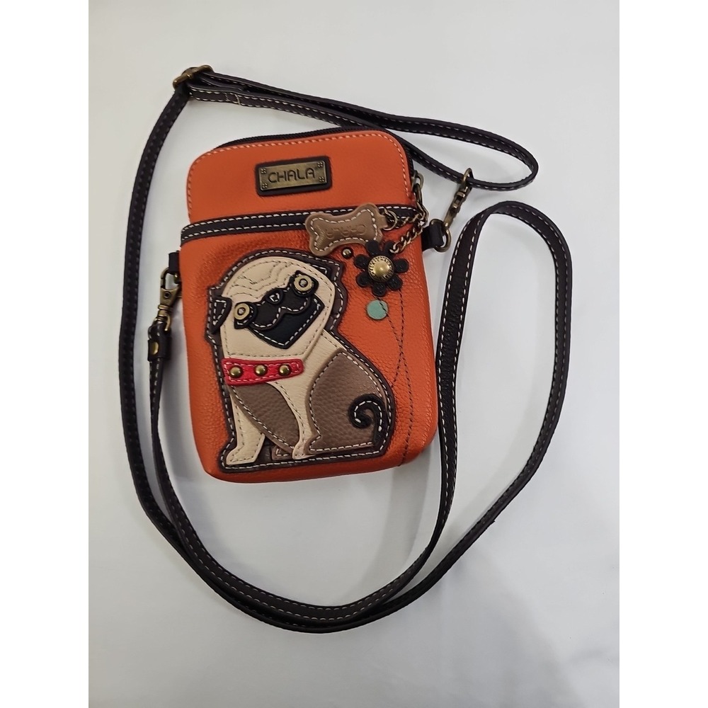 Chala Pug Puppy Dog Crossbody Purse Adjustable Strap Brown NEW - Picture 2 of 5